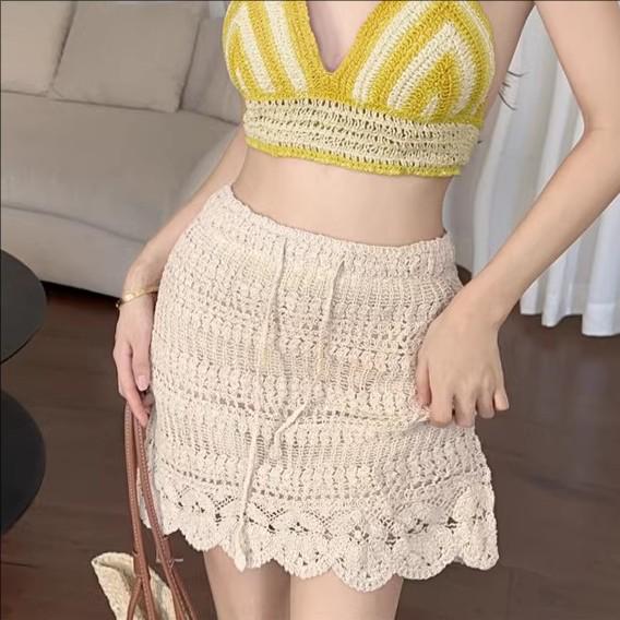 2025 Bohemian Crochet High Waist Big Hem Lace Skirt