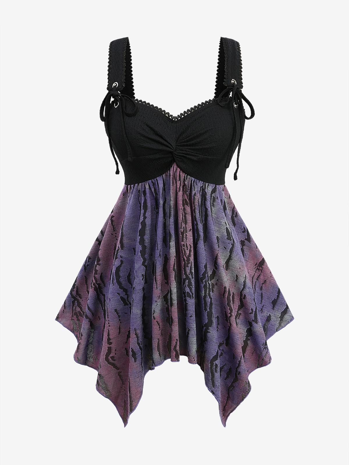 

Rosegal Большой размер Жаккардовый Тай-дай Омбре Сборчатый Текстурированный Топ-майка с платком XL фиолетовый