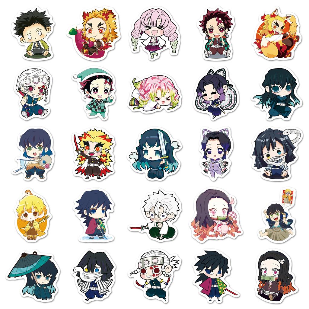 Demon Slayer Chibi Stickers 50 Pcs Waterproof Anime Manga Cartoon Decals Decor For Water Bottle Phone Tablet Laptop Anime Lovers