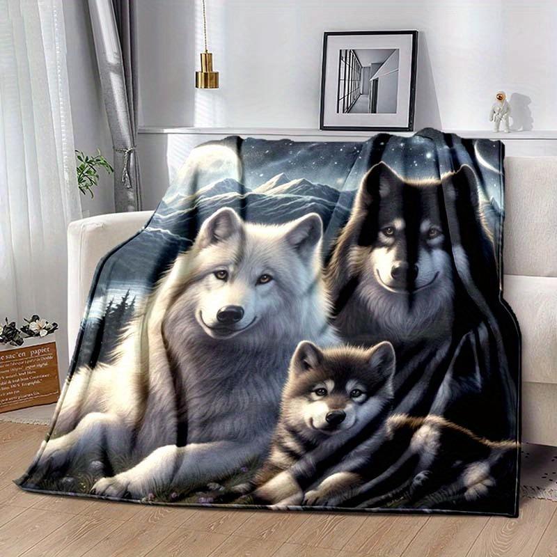 Wolf Familienmuster Weich Bequem Warm Mehrzweck Vier Jahreszeiten Bettwäsche Büro Outdoor Camping Reise Geschenk Decke