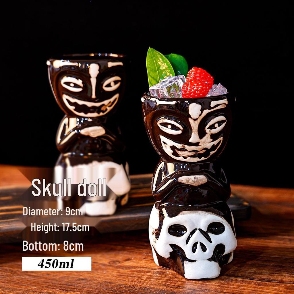 Hawaiian Tiki Zombie Skull Ceramic Cocktail Glass