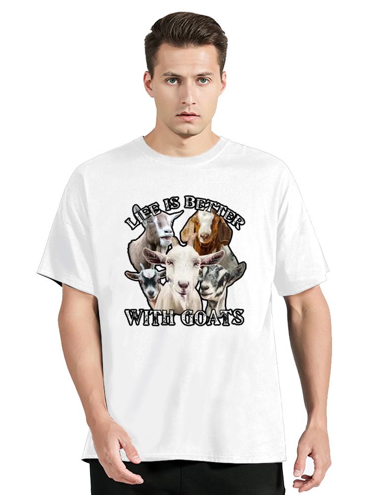 Das Leben ist besser mit Ziegen Herren Grafik T-Shirt Ziegenliebhaber T-Shirt Kreativ Hipster Gothisch Männlich Hip Hop Oberteile Kleidung Übergroß