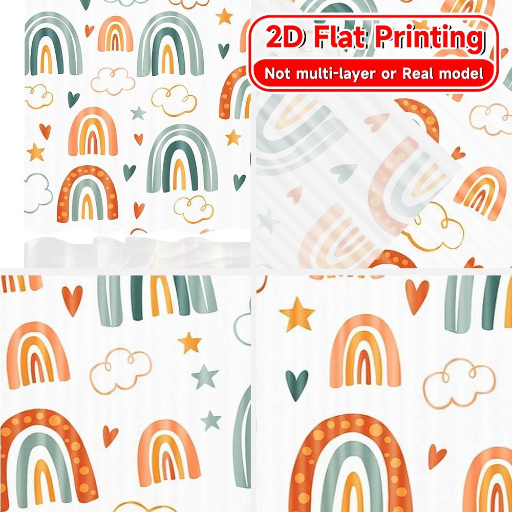 2pcs, 2D FLAT PRINTING Curtains (Without Rod) Rainbow Bliss Holiday Printed Curtains Versatile Fabric Curtains Decorations