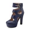 Black Female Sandals Round Toe 12cm Block Heel 3.5cm Platform Zipper Belt Buckles Large Size 48 49 50 Handmade Shoes