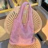 Kvinner Strikket Skulderveske Stor Kapasitet Casual Tote Bag Ensfarget Hul Ut Skulderveske for Daglige Utflukter Shopping Skole
