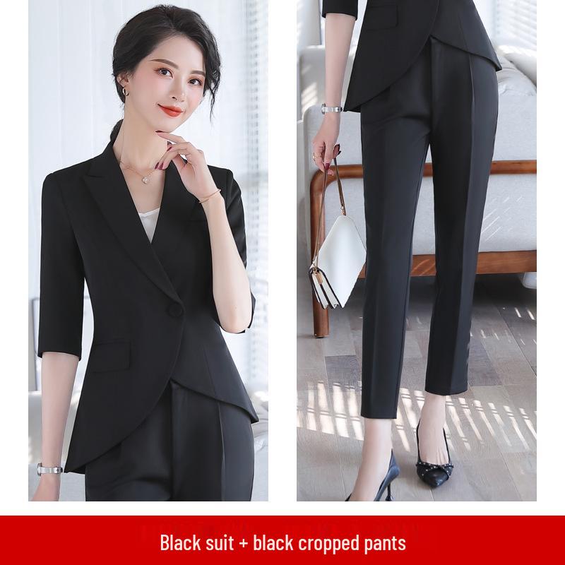 Women's Slim Fit Tuxedo Suit Set - Spring/Summer Professional Blazer & Pants Workwear