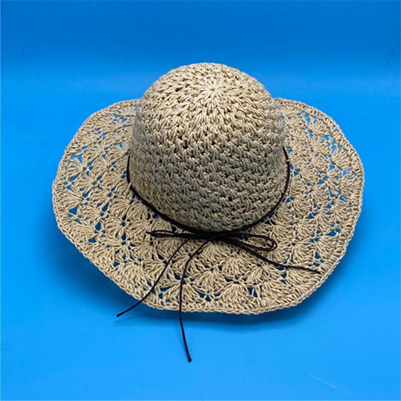 Womens Foldable Straw Hat With Wide Brim Beach Vacation Sun Protection Adjustable Size
