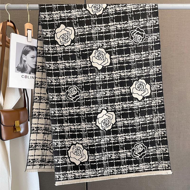 Luxury Brand Floral Print Scarf for Women Warmer Winter Cashmere Pashmina Scarves Shawls Female Thick Blanket Wraps Foulard