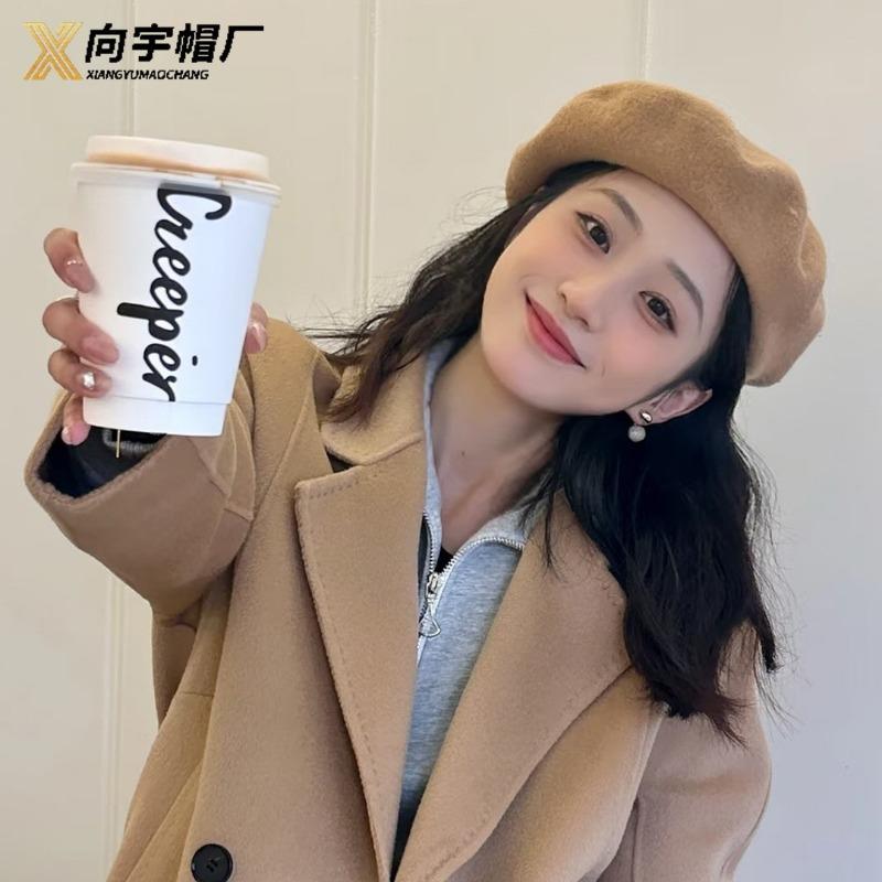 Women S Vintage Versatile Korean Style Small Face Mushroom Beret Hat Customizable