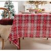 Christmas Red Grid Tablecloth White Snow Ornamental tassel Table Vintage Dining Table Cover For kitchen Party Birthday Decor