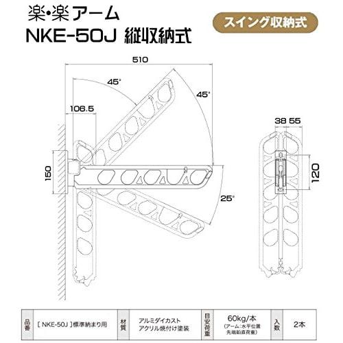 Nagae Wall-Mounted Clothes Drying Hardware, Easy-Rack Arm, NKE-50J, Set of 2, Swing Storage Type (Stainless Steel Color)