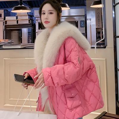 New Imitation Fox Fur Navy Collar Down Cotton Jacket Wool Cotton Clothing Women's Medium and Long Autumn and Winter Clothing