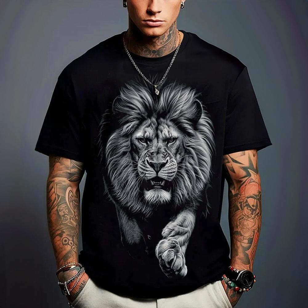 Vintage T-shirt For Men  Animal Russian Tiger Lion Print T Shirts Short Sleeve Tee Casual Streetwear Oversized Men Clothing Tops