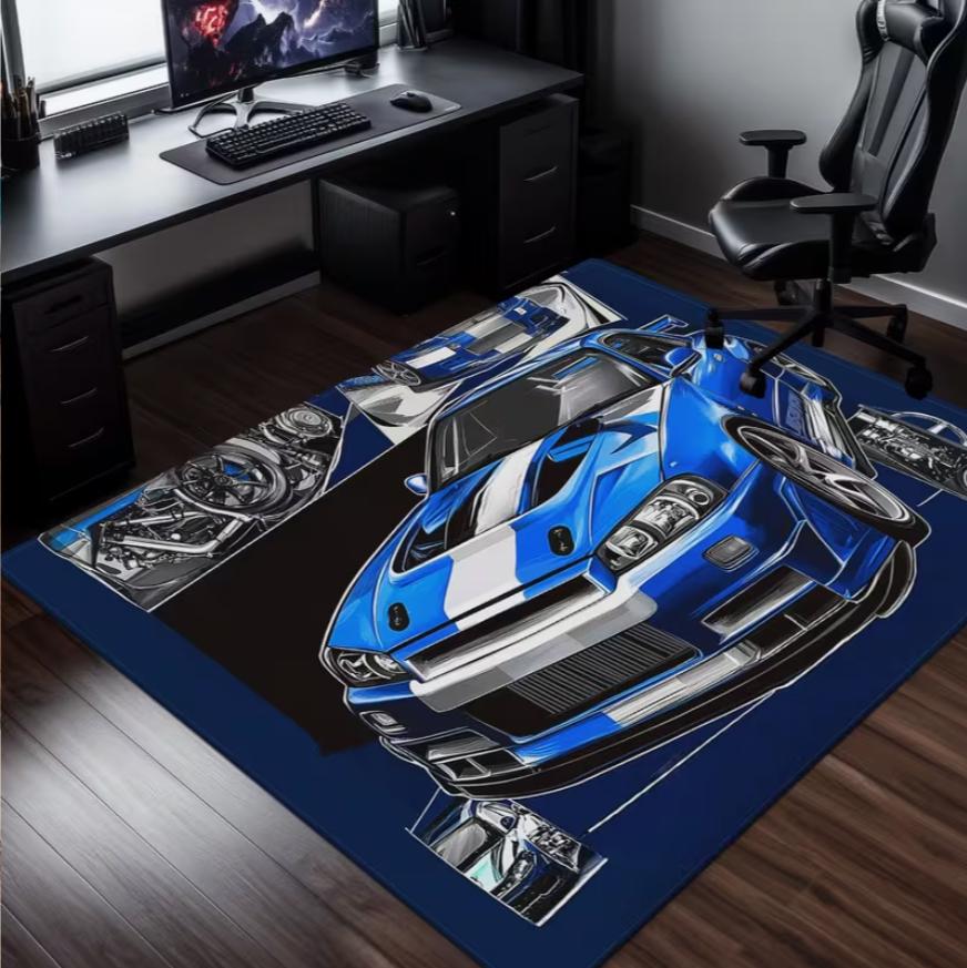 Gaming Area Rug Vintage Modified Car Trendy Cool Style Carpet Non-Slip Soft Easy Clean Durable Trendy Car Culture Home Decor Mat