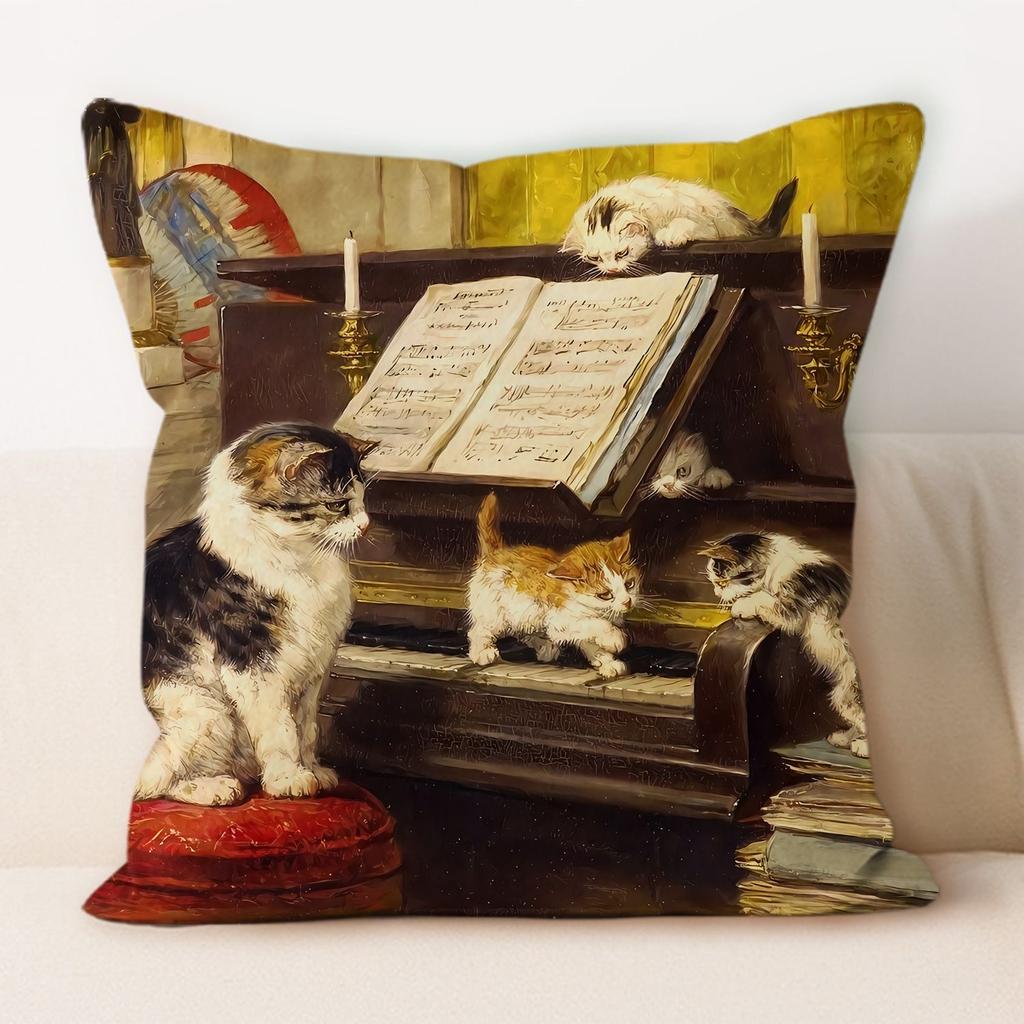 Oil Painting Cat Cat Picture Pillowcase Living Room Sofa Cushion Cover Bedside Pillow Pillowcase Home Decoration