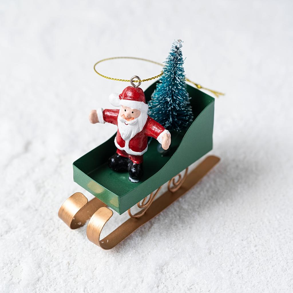 Santa Claus Sleigh Hanging Ornament , Vintage Christmas Decoration with Santa, Reindeer, Snowman Heavy Duty Metal/Resin Construction