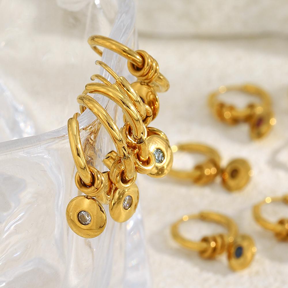 MamacitaSlay 316L Stainless Steel Multi Colored Zircon Hoop Earrings 18K Gold Plated Waterproof Jewelry Women's Minimalist Gifts