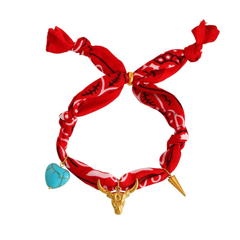 Women s Europe United States Cross-Border New Personalized Western Denim Series Bracelet Love Cow Head Pendant Silk Scarf Cloth