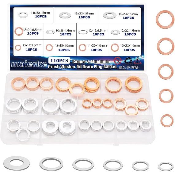 580PCS Crush Washer Oil Drain Plug,18 Sizes Aluminum Oil Drain Plug Gasket Assortment,Automotive Engine Crush Washers (M6 M8 M10 M12 M14 M16 M18 M20