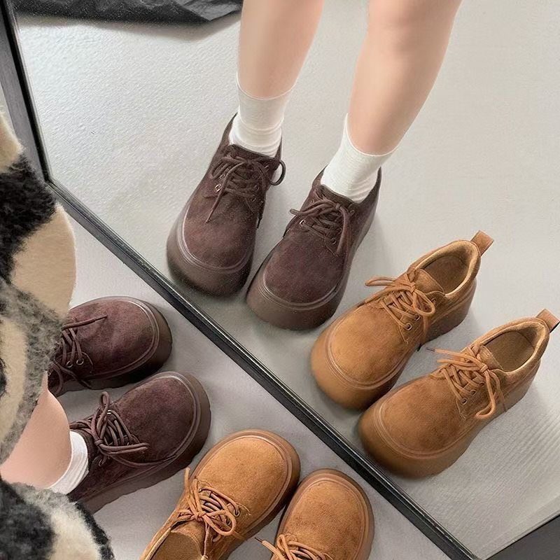 British Style Muffin Platform Casual Shoes Women's 2025 Autumn New Small Height-increasing Board Shoes Versatile Fashion Single Shoes