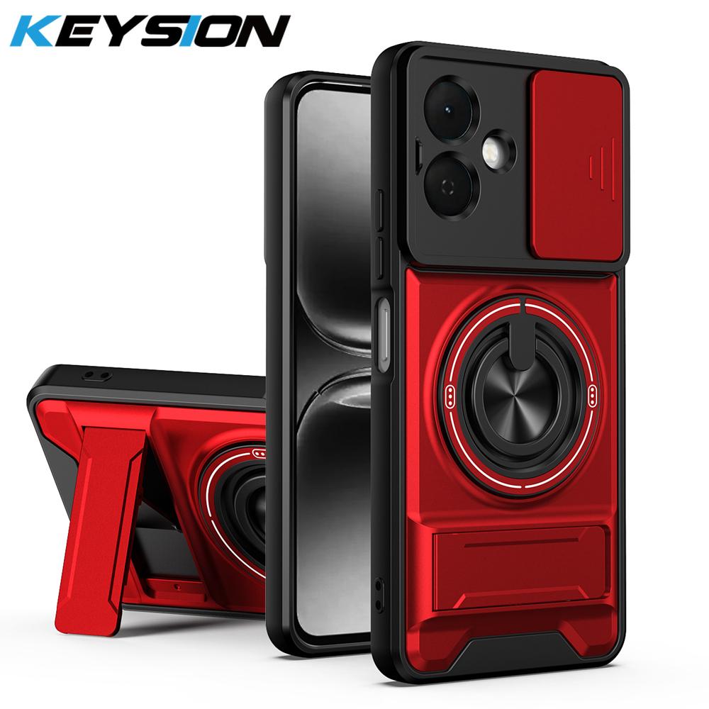 KEYSION Magnetic Phone Case for TECNO Spark Go 2 Slide Camera Protection Upright Kickstand Shockproof Cover for Infinix Smart 10