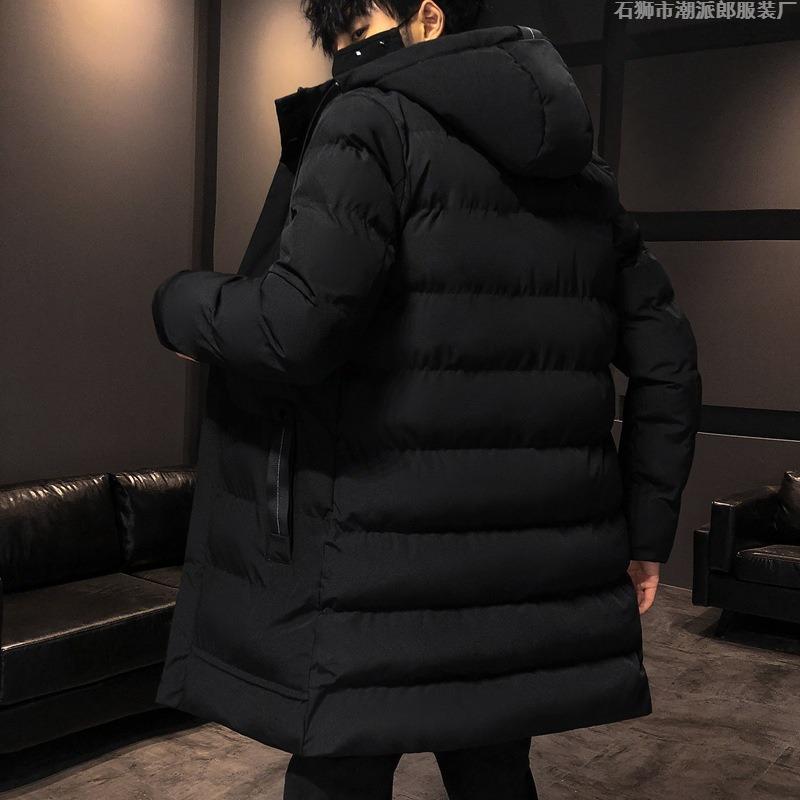New cotton-padded men's medium and long winter thickened cotton-padded jacket hooded warm winter cotton-padded men's jacket