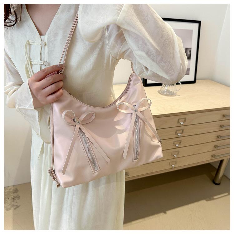 Korean Style Bowknot Faux Leather Bucket Bag for Women, Soft Single Shoulder Hobo Purse, Chic Casual Crossbody Handbag