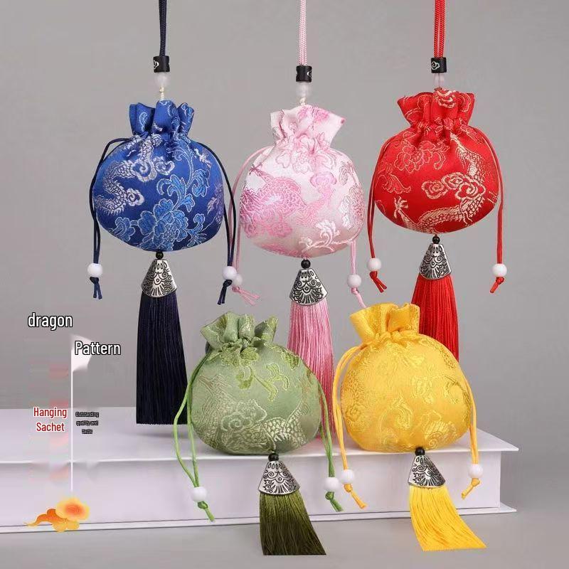 Dragon Boat Festival Brocade Scented Sachet with Dragon Pattern - Portable Ancient Style Peace and Luck Bag for Cars