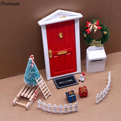 Weihnachtselfentür, 2025 Neues Weihnachtselfen-Holzfeen-Set, Mini-Holztür, Weihnachts-Mini-Zubehör, Holztür, Puppenhausmöbel, DIY-Basteln