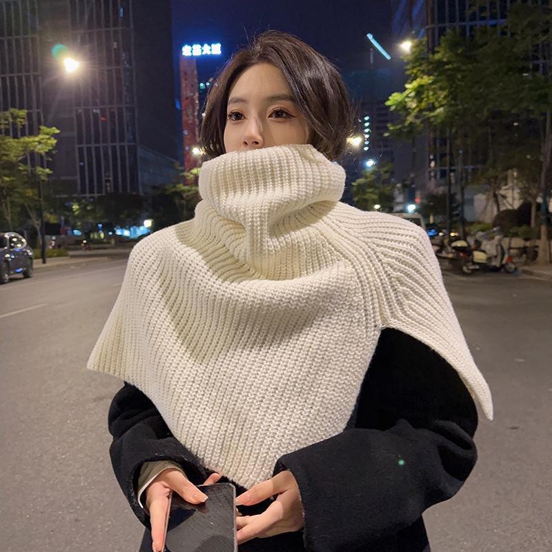 Strickschal und -tuch im koreanischen Winterstil für Damen – warmer Nackenschutz und Kunstkragen.