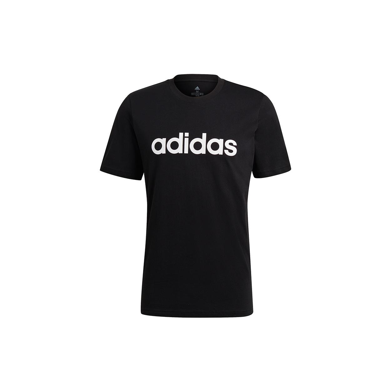 adidas M Lin Sj T Training Sports Printing Logo Round Neck Short Sleeve Black Men s GL0057 S