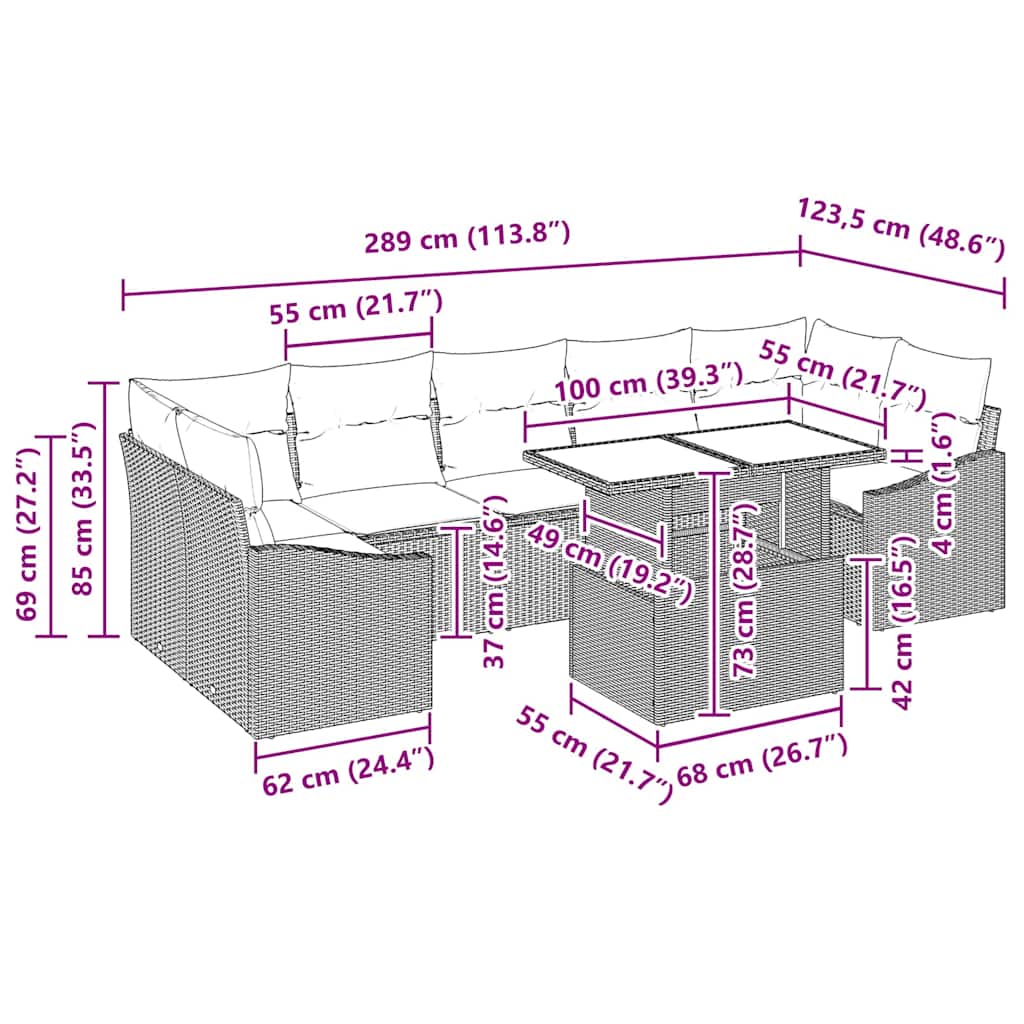 Garden Sofa Set with Storage 8 pcs Black Poly Rattan