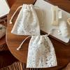 Vintage Lace Embroidered Travel Drawstring Storage Bag Pouch, Fabric Organizer, Cosmetic Bag, Sanitary Pad Storage Bag, Cable Earphone Organizer
