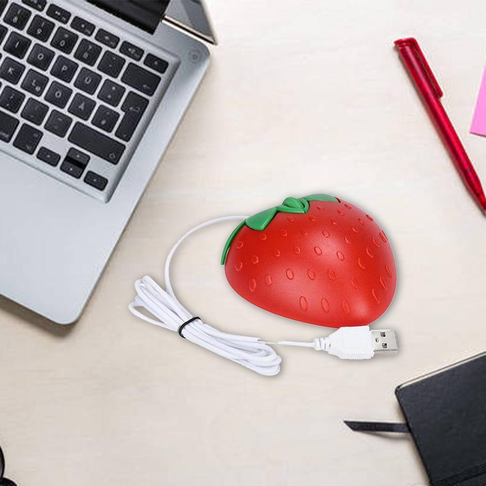 1pcs USB Power Supply Cute Strawberry Wired Mouse Mini Mouse O9E0
