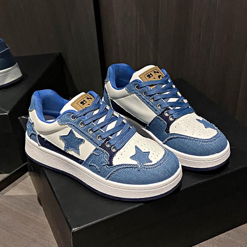 

Niche design thick-soled lace building block star shoes ins wind sports casual shoes Korean version versatile star shoes board shoes 41 синій