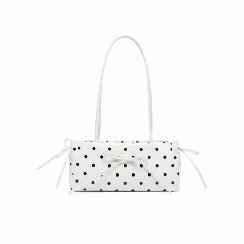 Glänzende PU-Schultertasche mit Schleife Elegante Schlanke Rechteckige Handtasche Gepunktete Unterarmtasche Reise