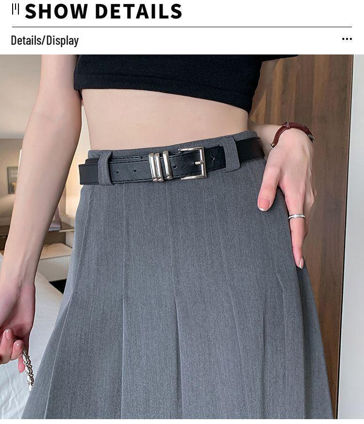 High-Grade Pleated Grey Skirt for Petite Women - High Waist, Mid-Length, Spring & Autumn 2025