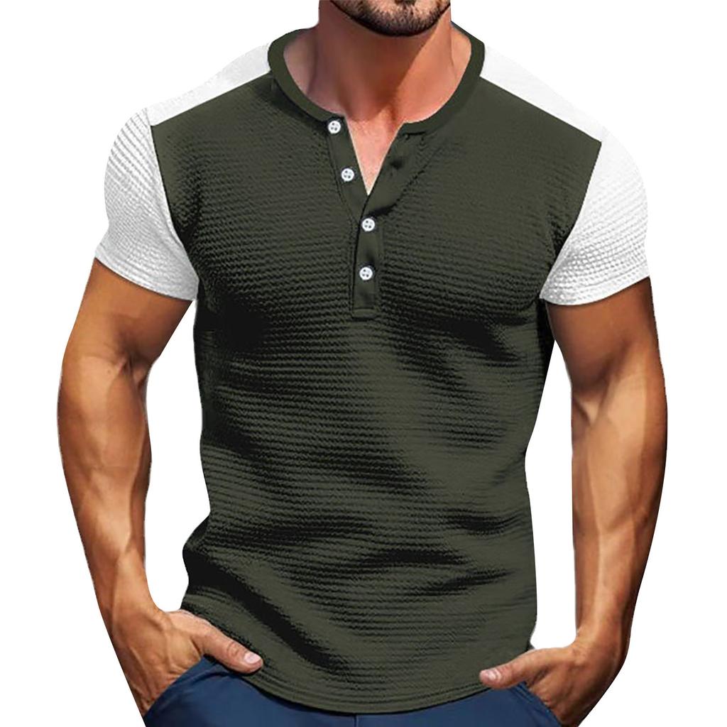 Tricou de vară vintage pentru bărbați Streetwear 3 nasturi Open Fly Îmbrăcăminte lejeră Tricou cu mânecă scurtă cu imprimeu