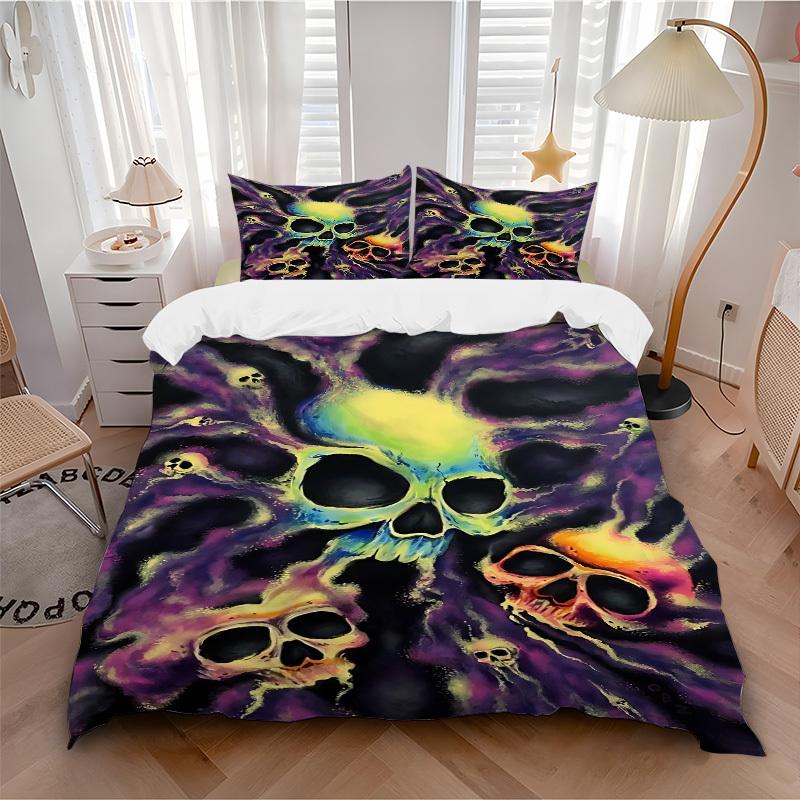 

3pcs bedding set Skulls Abstract Includes 1 Comforter + 2 Pillowcases, Without Pillow Inserts, Soft Comfortable, Lightweight Breathable, Pri 135x200cm
