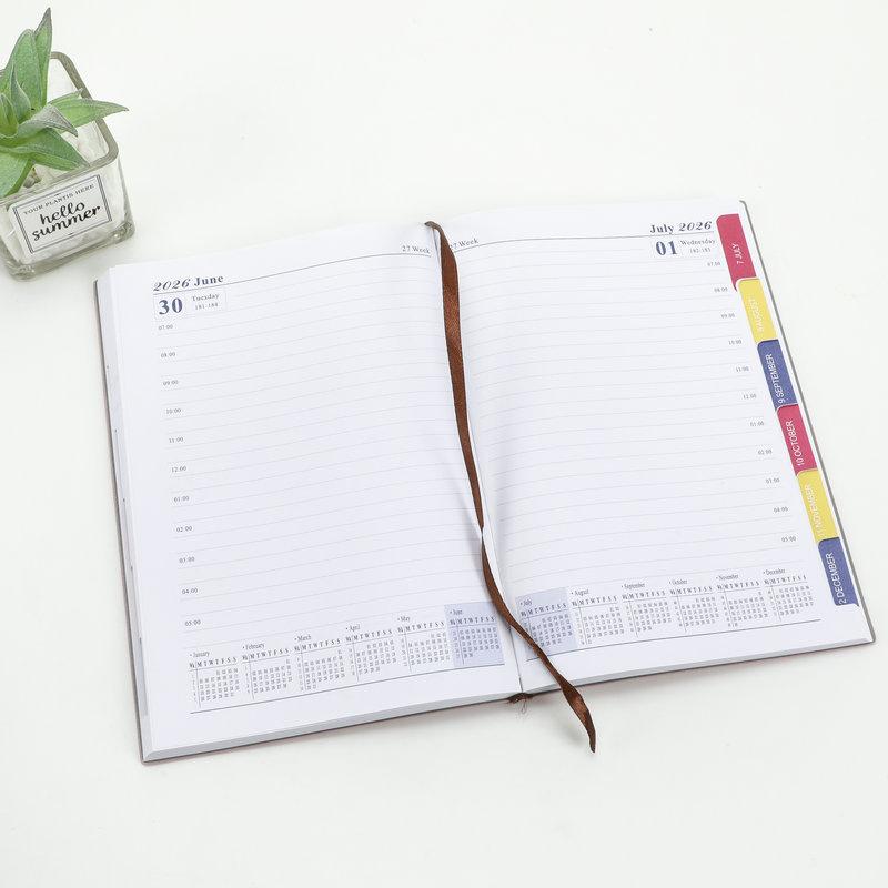 2026 Custom Printed Paper Classic Design Business Agenda Top Pu Leather Diary Hardcover Journal Planner Notebook with Pocket