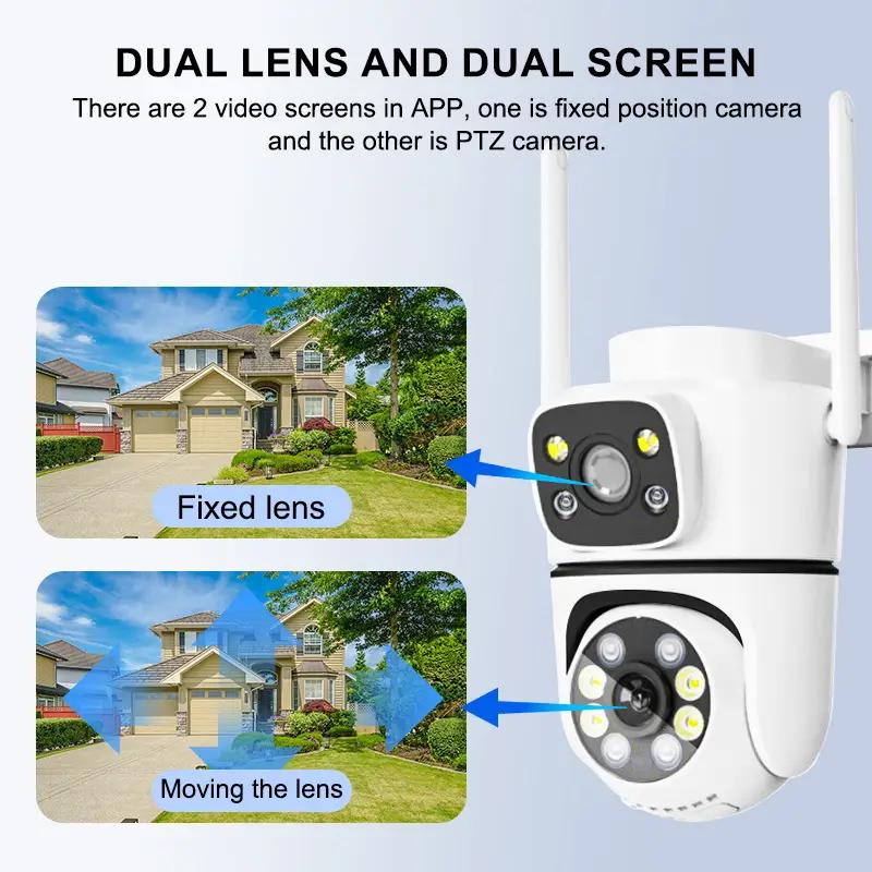 Dual-Objektiv WLAN Überwachungskamera & 360° Ansicht, PTZ Bewegungserkennung, 8MP Sicherheits-Schutz IP-Kamera Zwei-Wege-Audio, Vollfarb-Nachtsicht (Typ-C-Anschluss)
