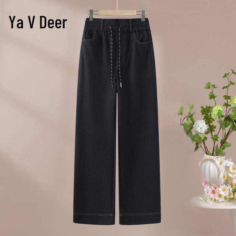 Yalu Women s Elastic Waist Straight Leg Soft Denim Pants 4XL