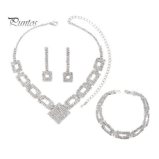 

Комплект свадебных украшений, приятный для кожи, роскошное сверкающее ожерелье со стразами, браслет, серьги, свадебные украшения в подарок серебряный