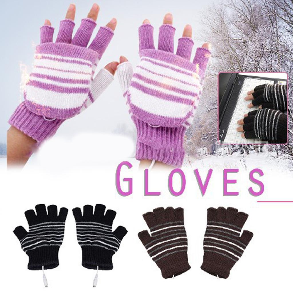 Convertible Flip Top USB Heated Gloves Winter Half Finger Thick Warm USB Heated Gloves for Adventure Enthusiasts