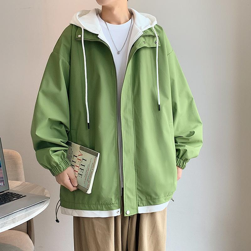 Fake Two Autumn and Winter New Casual Men's Korean Version of Trend Tooling Outdoor Jacket Hooded Coat.