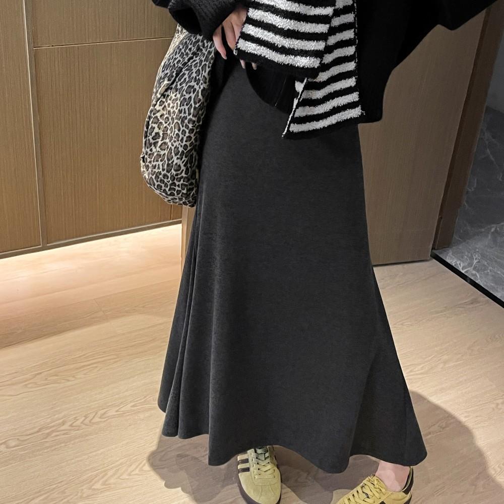 Lenistwo Styl Spódnica Syrenka Kobiety Jesień Zima Wszechstronna Wysoki Stan Wyszczuplająca Drapowana A-Linia Bodycon Midi