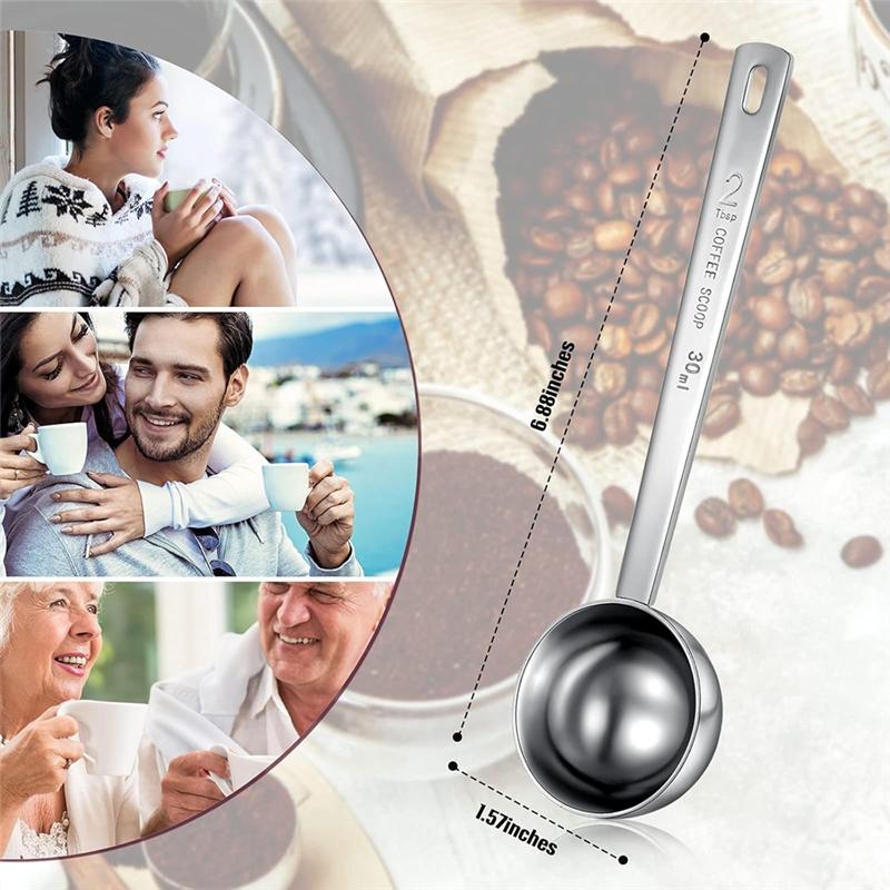 A84E-Stainless Steel For Coffee Milk Fruit Powder, Spice Jar 2 Tablespoon Scoop 8 Pieces 30 Ml Measuring Spoon With Long Handle