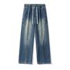 American High Street Trendy Brand Splicing Elastic Waist Jeans Men's Trend Versatile Loose Wide Legs Drape Straight Trousers