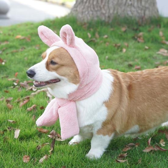 Comfortable Winter Dog Hat Scarf Coral Fleece Cat Headgear with Three-dimensional Ears Pet