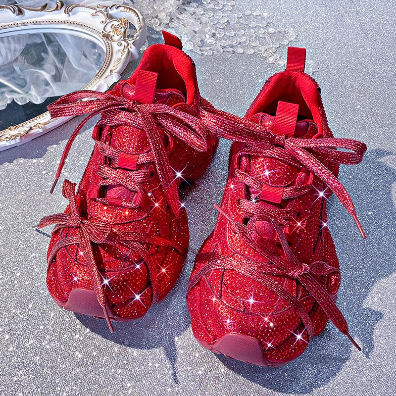 Women Luxury Platform Sneakers Bling Bling Casual Outdoor Shoes High Quality Running Tennis Sneakers Lace Up Fashion Sport Shoes